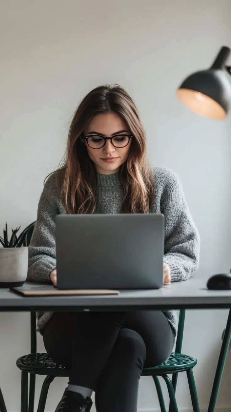 Client testimonial photo of a digital strategist working on a laptop