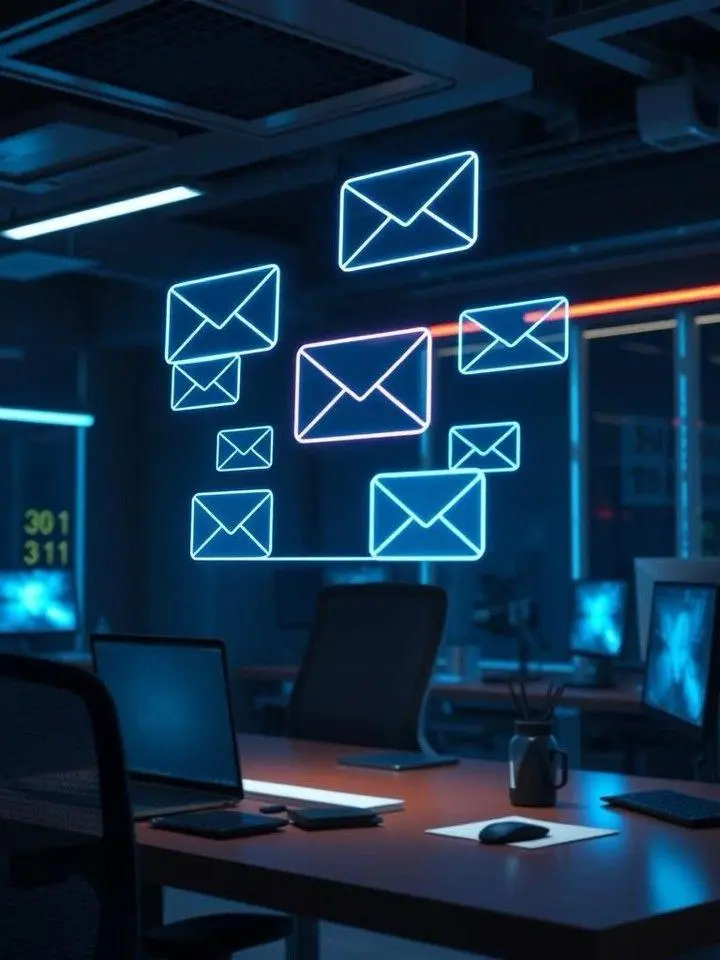 email marketing concept with glowing mail icons by the best digital marketer in Kerala